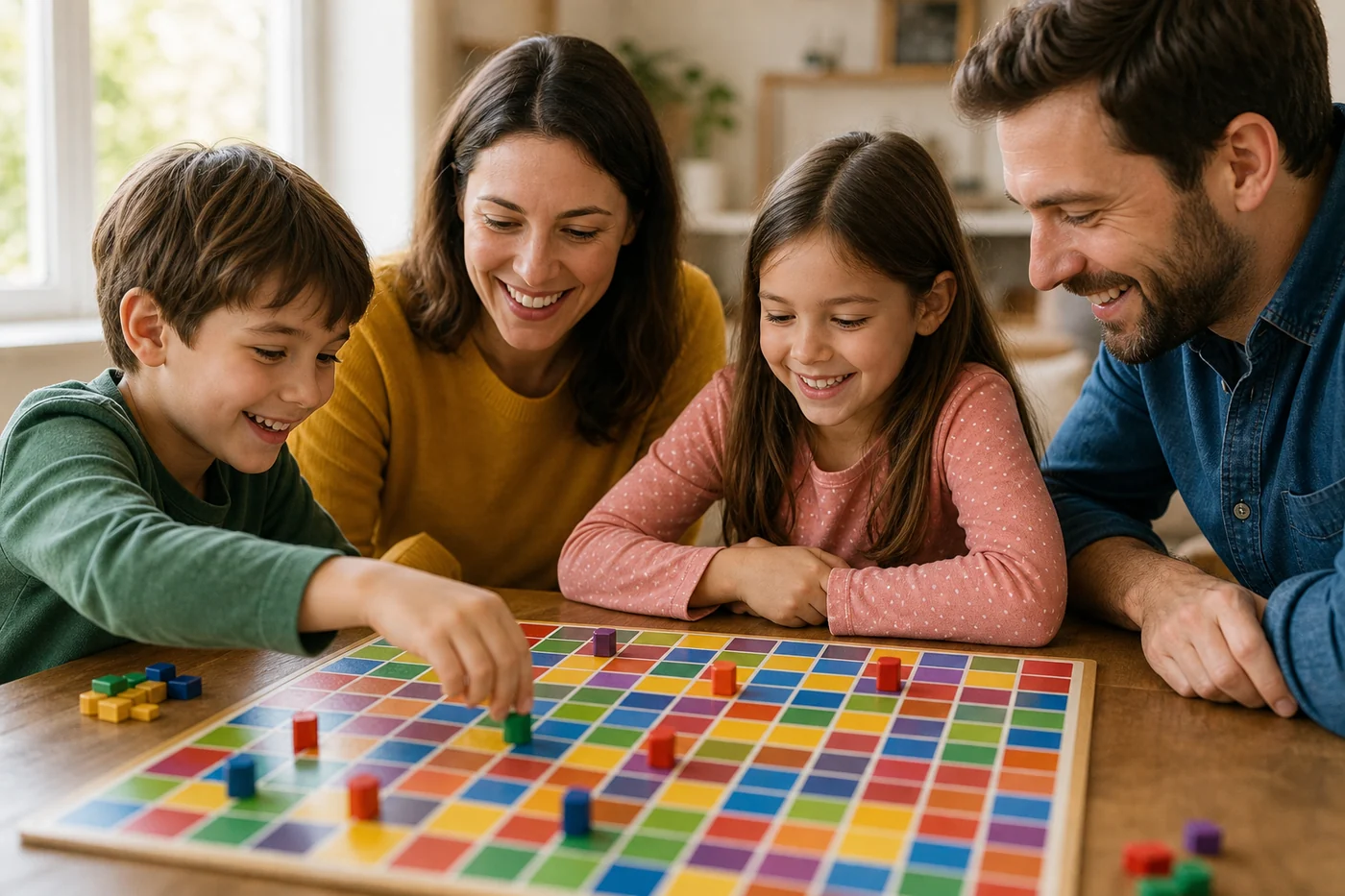 Famille jouant ensemble au Blokus